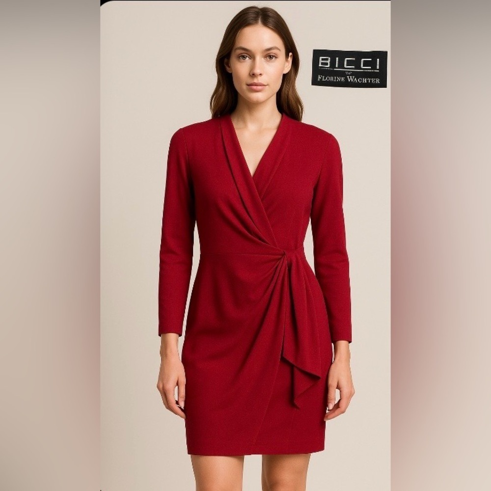 BICCI Red Wool Wrap Dress Size 4 Classic